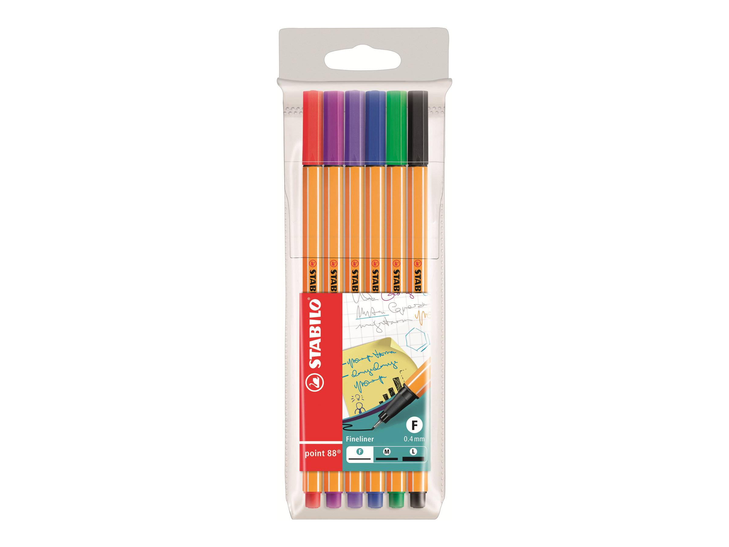 STABILO point 88 - Fineliner - Schwarz, Rot, Blau, Grün, Violett, fliederfarben  - 0.4 mm (Packung mit 6)