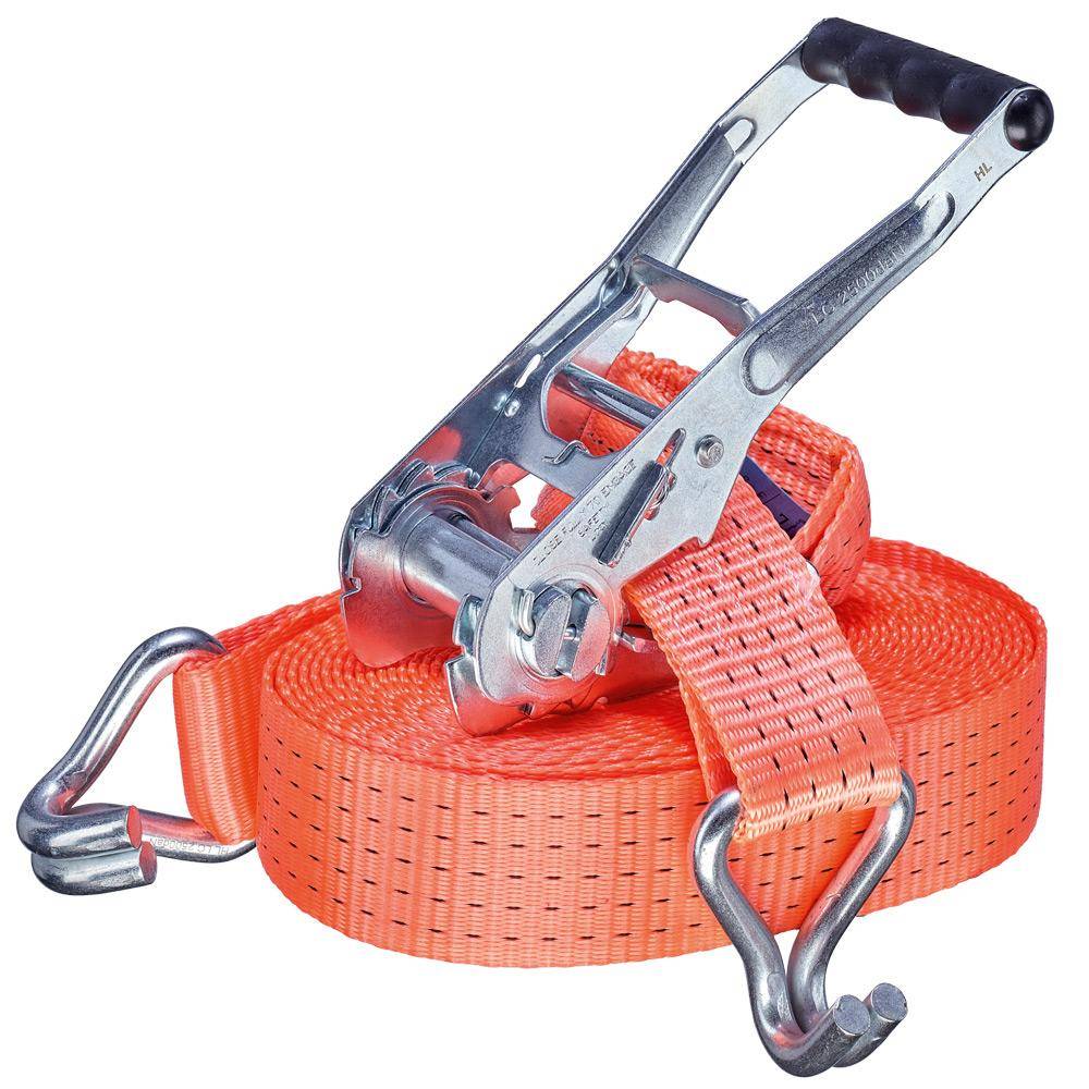 Ratschen-Zurrgurt TECTOR® - 2-teilig mit Spitzhake - 50 mm - orange - Länge 8 m - Preis per Stück