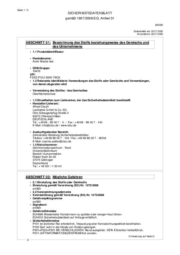 Antikwachs fest natur 200 ml Dose CLOU