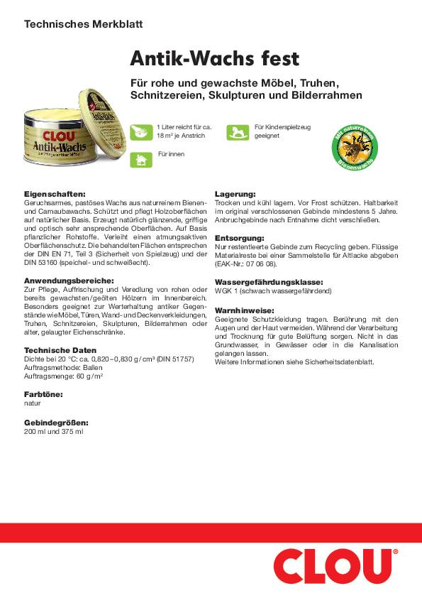 Antikwachs fest natur 200 ml Dose CLOU