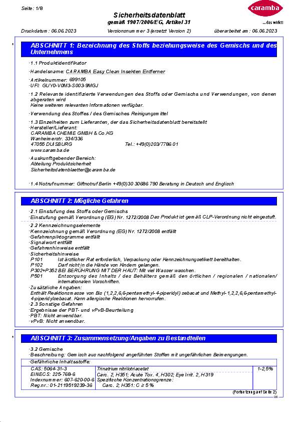 Insektenentferner Easy Clean 500ml Sprühflasche CARAMBA