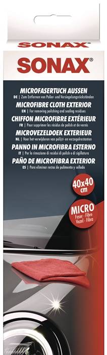 Mikrofasertuch zur Entfernung von Politurrückständen an der Außenseite. In der Größe 40x40 cm erhältlich. Geeignet zum Entfernen von Politur- und Versiegelungsrückständen.