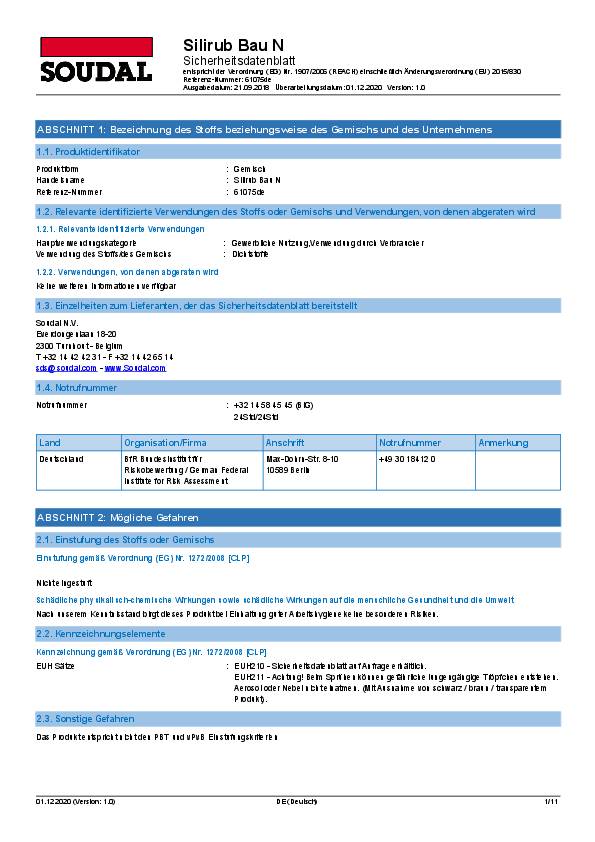 Silikondichtstoff Silirub Bau N transp.300 ml Kartusche SOUDAL