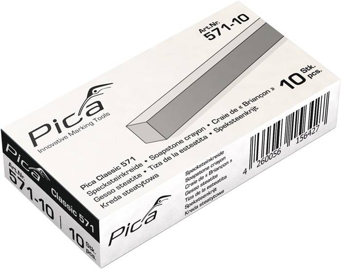 Verpackung des Pica Classic 571 Specksteinkreidestifts mit Produktdetails und Strichcode auf weißem Hintergrund.