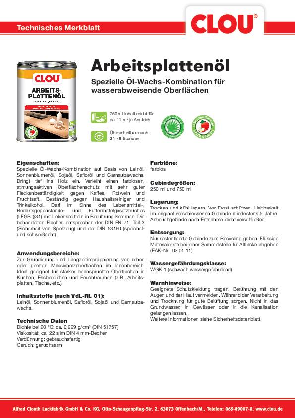 Arbeitsplattenöl farblos 250 ml Dose CLOU