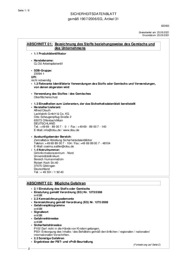 Arbeitsplattenöl farblos 250 ml Dose CLOU