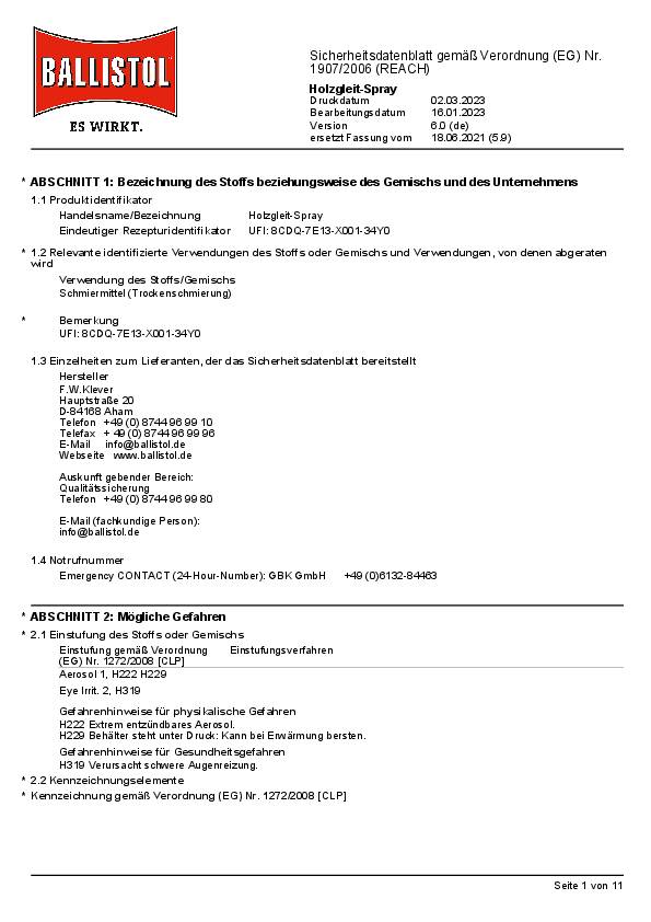 Holzgleitspray 400 ml Spraydose BALLISTOL