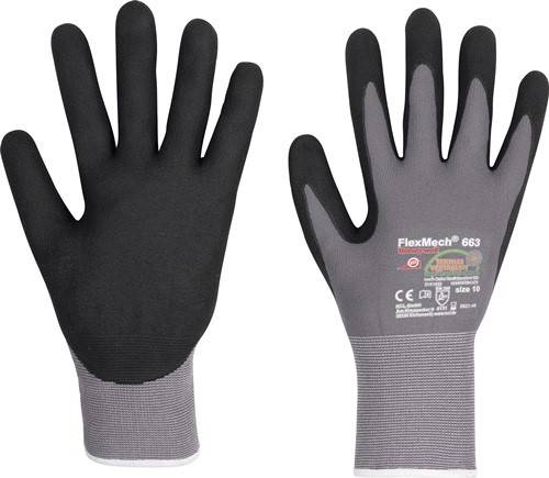 KCL 663 Handschuhe FlexMech 663 Gr.7 grau/schwarz Nylon/EL/Nitrilschaum EN 38