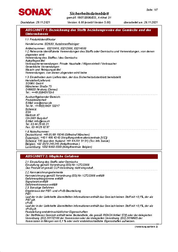 AutoInnenReiniger 500 ml Sprühflasche SONAX