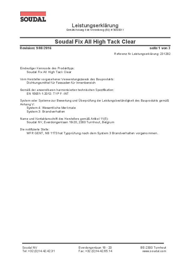1K-Hybrid-Polymer Fix All HT transp.305g Kartusche SOUDAL