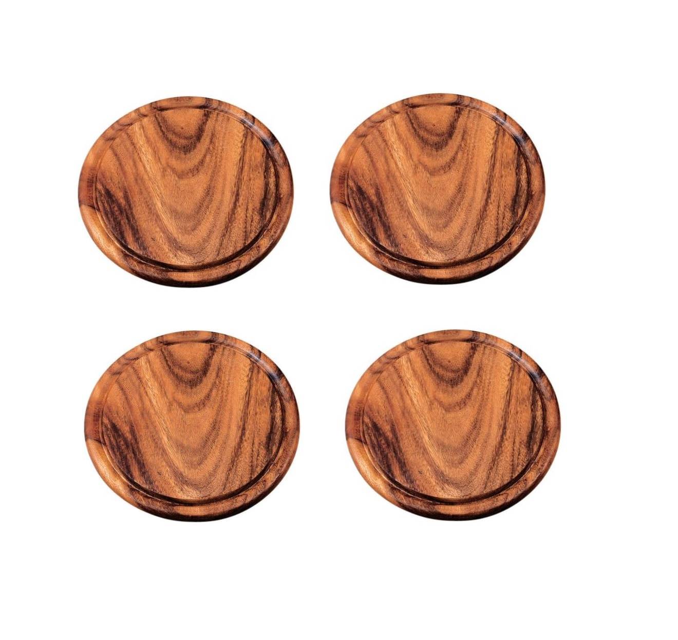 Kesper | 4er Pack Fleischteller mit Saftrille | Frühstücksbrettchen aus Akazienholz | rund 30 cm ø | ideal zum Frühstücken oder Abendbrot