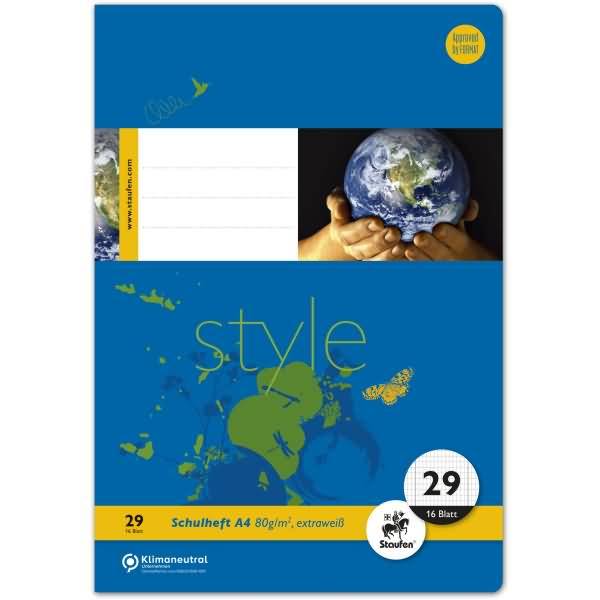 Schulheft Style A4 rautiert mit Rand Lineatur 29 16 Blatt