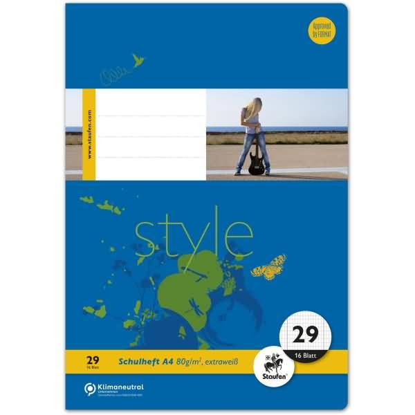 Schulheft Style A4 rautiert mit Rand Lineatur 29 16 Blatt
