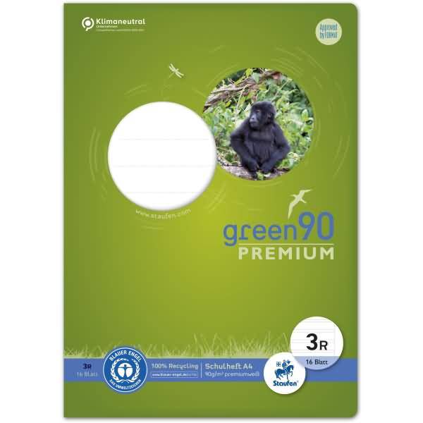 Schulheft Green A4 21 Doppellinien mit Rand Lineatur 3R 16 Blatt