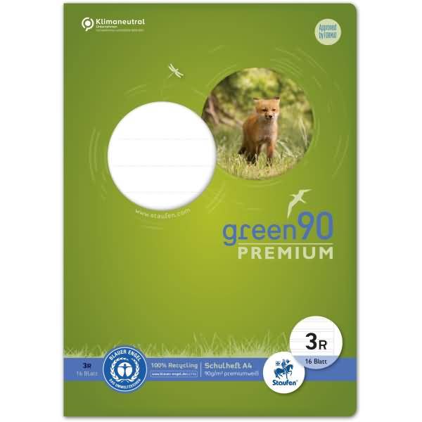 Schulheft Green A4 21 Doppellinien mit Rand Lineatur 3R 16 Blatt
