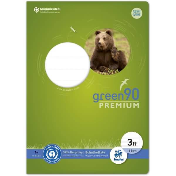 Schulheft Green A4 21 Doppellinien mit Rand Lineatur 3R 16 Blatt