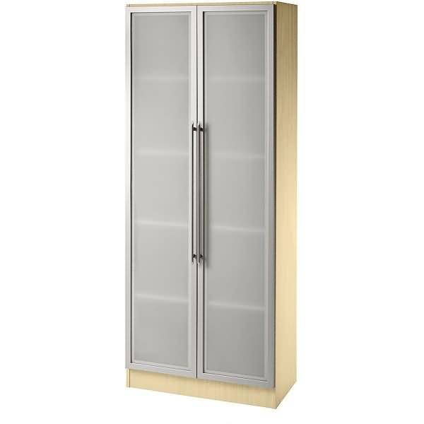 Büroschrank 5 Ordnerhöhen BxTxH 800x420x2004mm Ahorn/Silber mit Glastüren