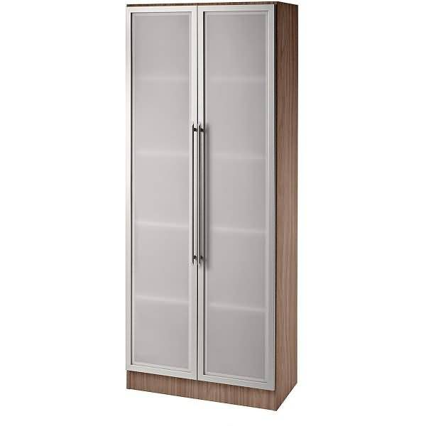 Büroschrank 5 Ordnerhöhen BxTxH 800x420x2004mm Nussbaum/Silber mit Glastüren