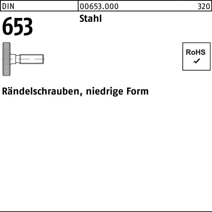 Rändelschraube DIN 653 niedrige FormM3x 8 Stahl 50 Stück