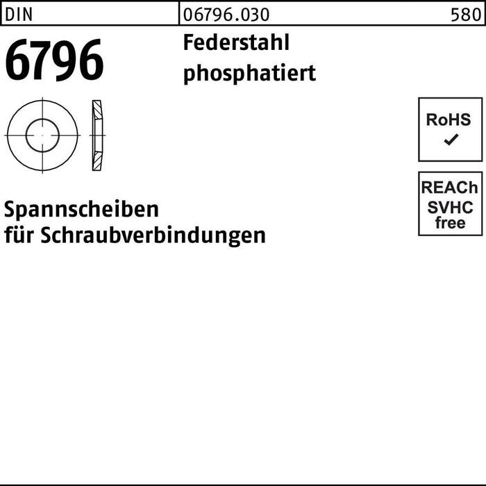 Spannscheiben für Schraubverbindungen, Modell 06796.030, Größe 580, aus Federstahl, phosphatiert. RoHS- und REACH-konform.