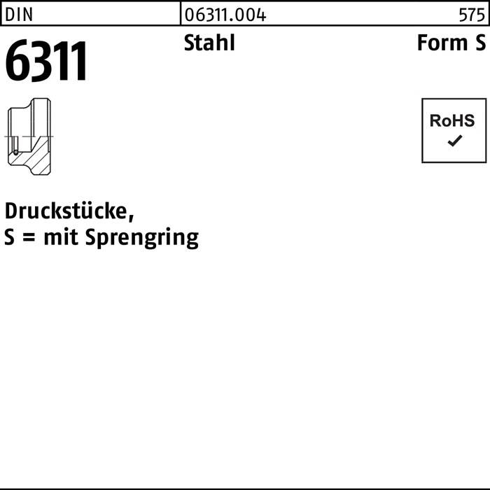 Druckstück DIN 6311 Sprengring S 20 M10 Stahl 10 Stück