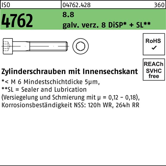 Zylinderschraube ISO 4762 Innen-6kt M10x45 8.8 galv.verz. 8 DiSP+SL 100St.