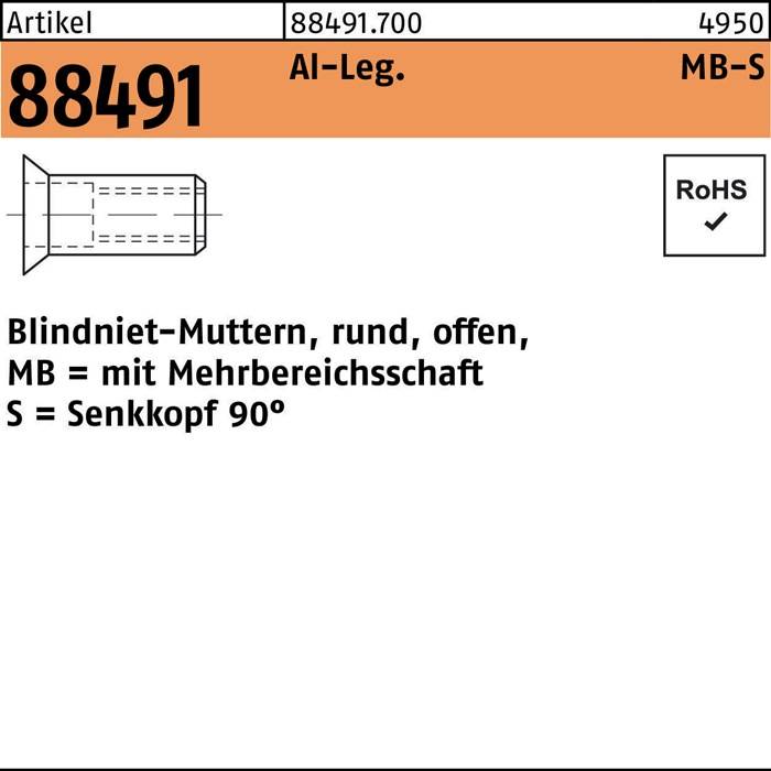 Blindnietmutter R 88491 SEKO M4/1,5 - 6,0 Aluminium 500 Stück