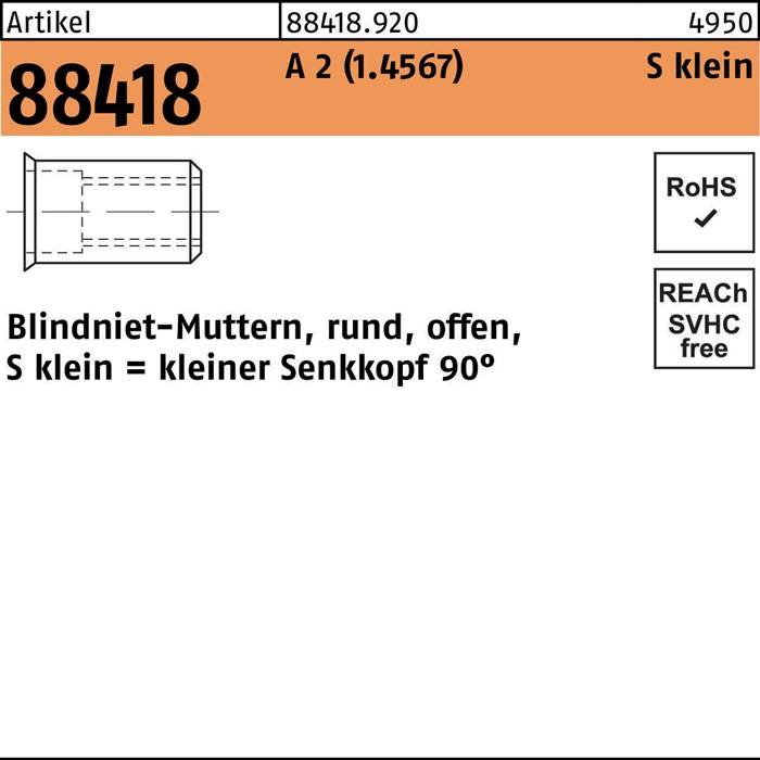 Blindnietmutter R 88418 SEKO M6 /0,25-3,5 A 2 250 Stück