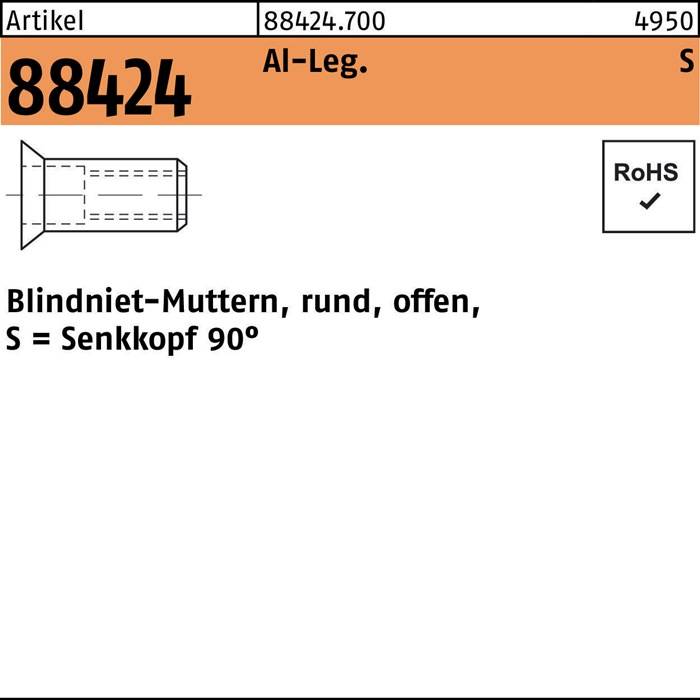Blindnietmutter R 88424 SEKO M8 /4,0 -6,5 Aluminium 100 Stück