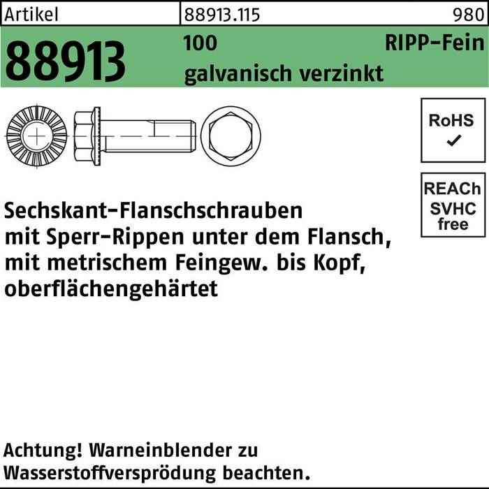 Sechskantflanschschraube R 88913 Sperr-Ripp VG M14x1,5x50 100 galv.verz. 100St.