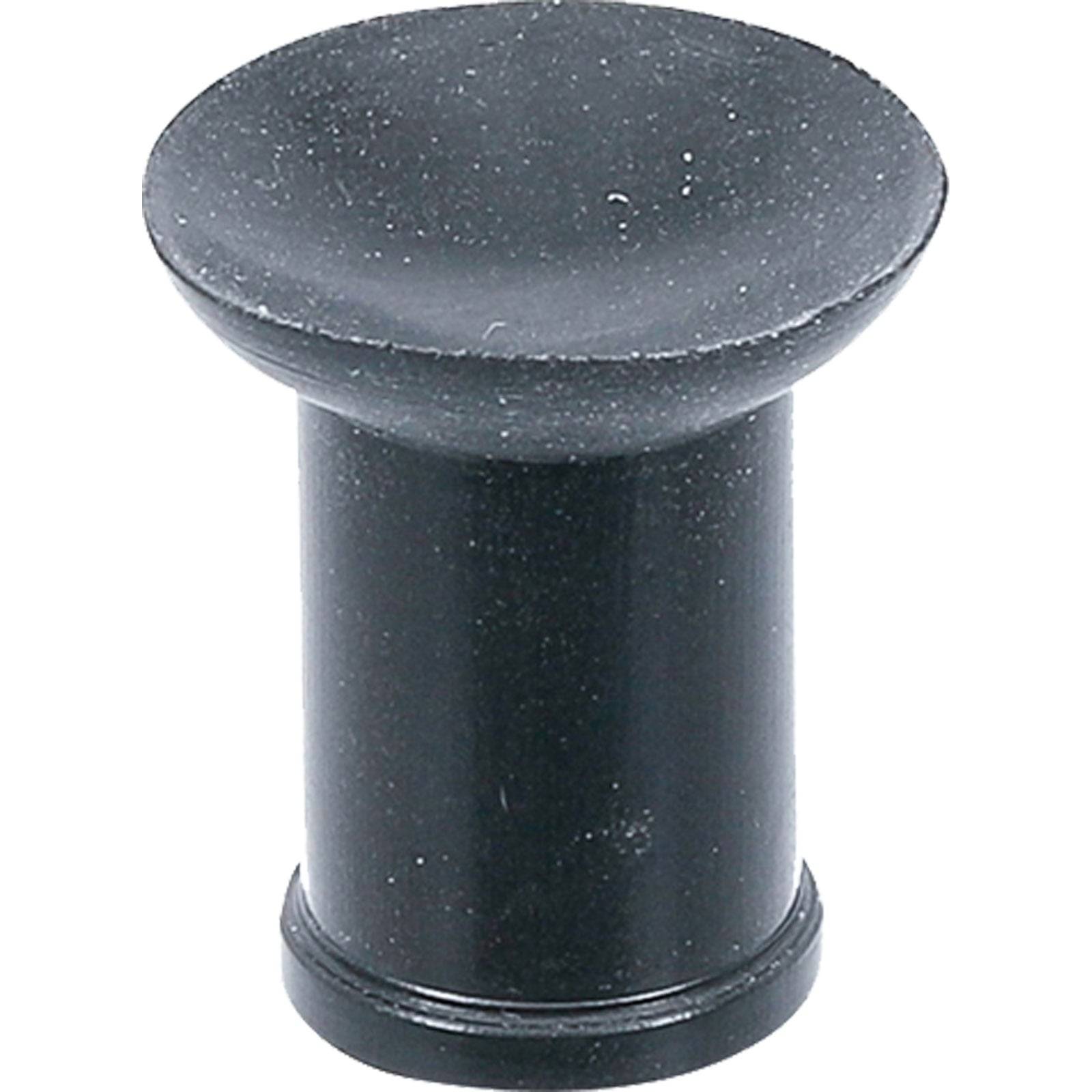 Ein schwarzer, zylindrischer Türstopper aus Gummi mit einer flachen Oberseite, der dazu dient, zu verhindern, dass Türen gegen die Wand stoßen oder Schäden verursachen.