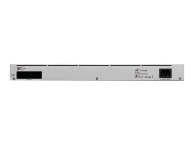 Frontansicht einer silbernen Rack-Mount-Elektronikeinheit mit einem dunklen Display auf der linken Seite, Statusbezeichnungen in der Nähe der Mitte und einer Stromeingangsleiste auf der rechten Seite.