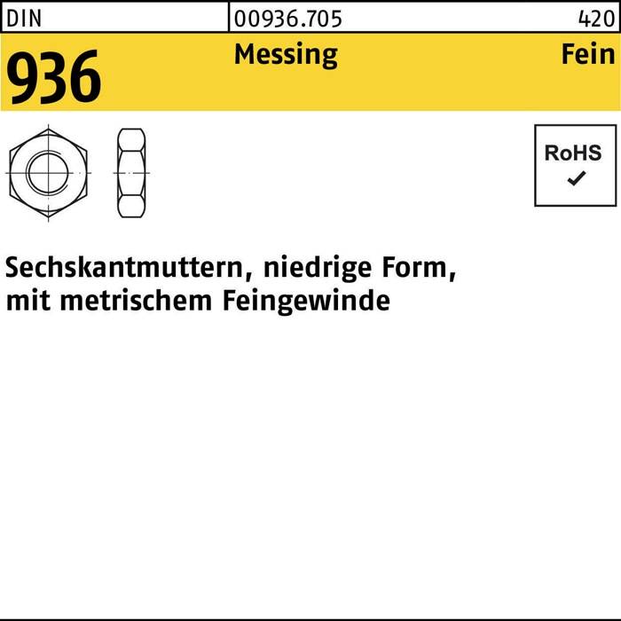 Sechskantmutter DIN 936 M18x 1,5 Messing 25 Stück