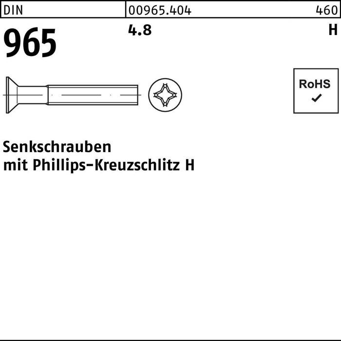 Schraube DIN 965 mit Kreuzschliff, Modell 00965.404, Länge 4,8, Durchmesser 460. RoHS-konform.