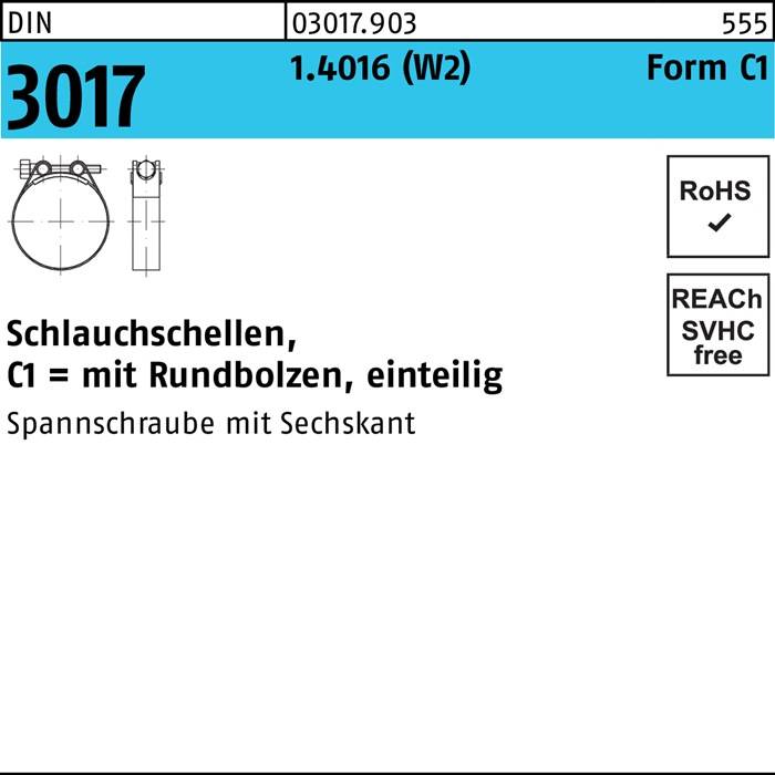 Schlauchschelle DIN 3017 W2 FormC1 104-112/25 1.4016 Schraube galv.verz. 25St.