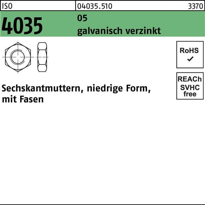 Sechskantmutter ISO 4035 niedrig Fasen M10 5 galv.verz. 500 Stück
