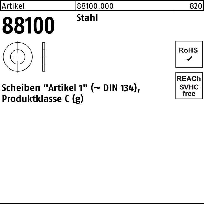 881100', zeigt eine technische Zeichnung eines runden Objekts mit Maßangaben, beschriftet mit 'Stahl', mit RoHS-Konformitäts- und REACH-Freiheits-Icons.