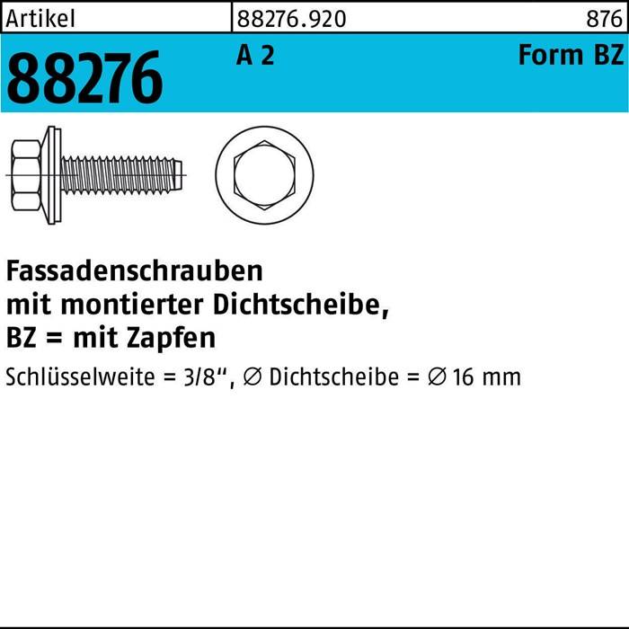 Fassadenschraube R 88276 Dichtscheibe/Zapfen BZ 6,3x 50 A 2 250 Stück