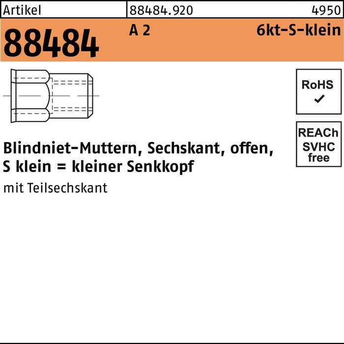 Sechskantblindnietmutter R 88484 SEKO M8 /0,5 -3,0 A 2 250 Stück