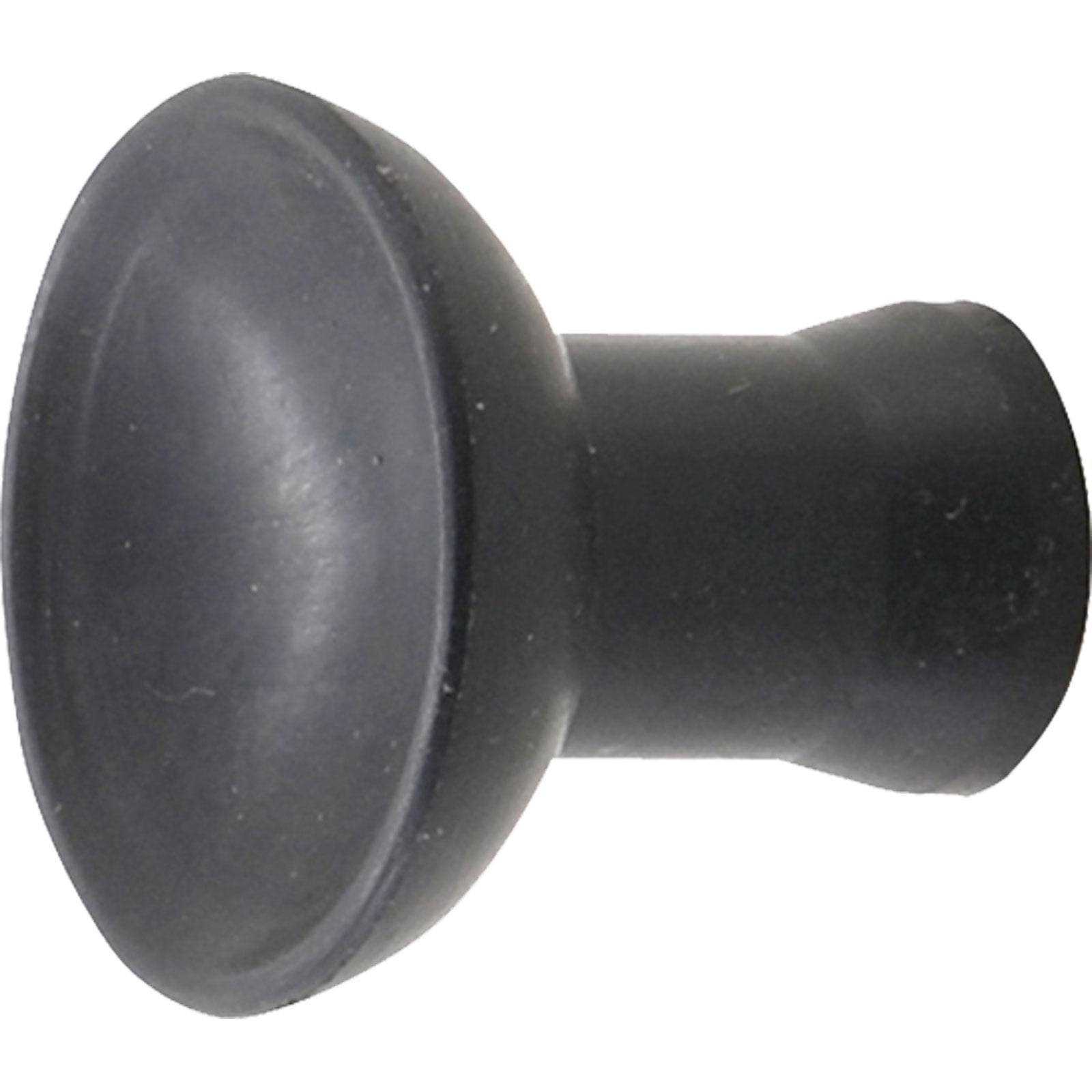 Ein schwarzer Türstopper aus Gummi mit rundem Kopf und zylindrischer Basis, der entwickelt wurde, um Türschäden durch Polsterung des Kontakts mit der Wand zu verhindern.