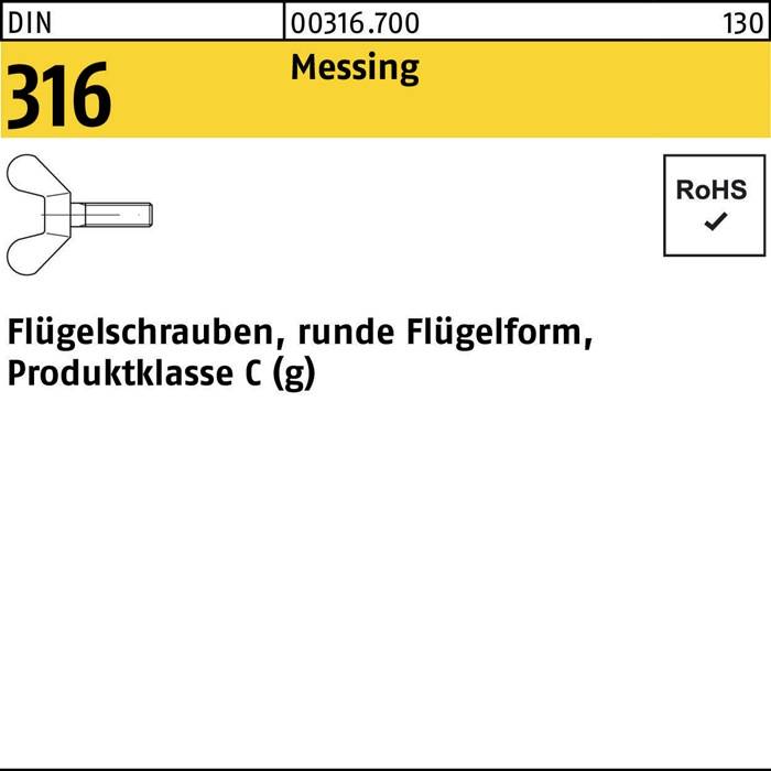 Flügelschrauben, runde Flügelform, Produktklasse C (g) Messing