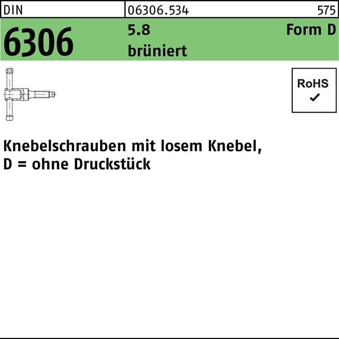 Knebelschraube DIN 6306 losen Knebel DM 16x 90 5.8 brüniert 1 Stück