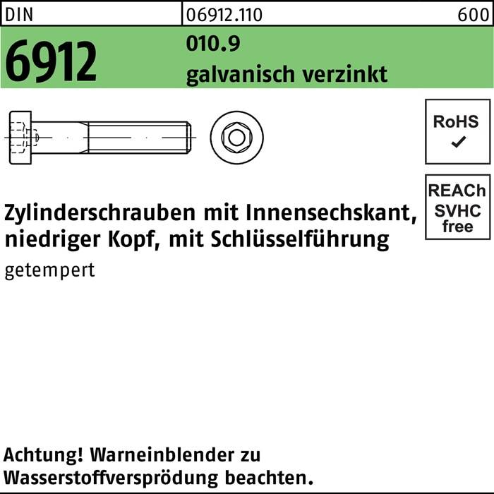 Zylinderschraube DIN 6912 Innen-6kt M8x25 010.9 galv.verz. 200St.