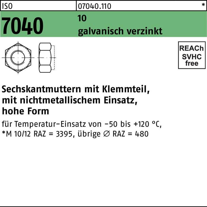 Sechskantmutter ISO 7040 Klemmteil M20 10 galv.verz. 50 Stück