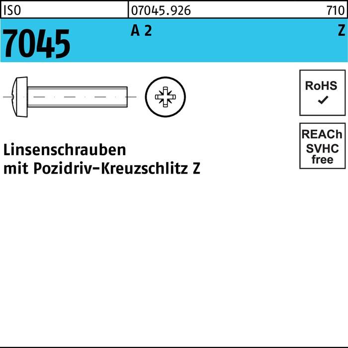 Flachkopfschraube ISO 7045 PZ M2,5x 20-Z A 2 1000 Stück
