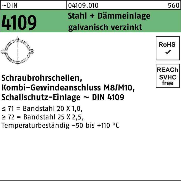 Schraubrohrschelle DIN 4109 20-23 M8/M10 Stahl+Dämmeinlage galv.verz. 100St.