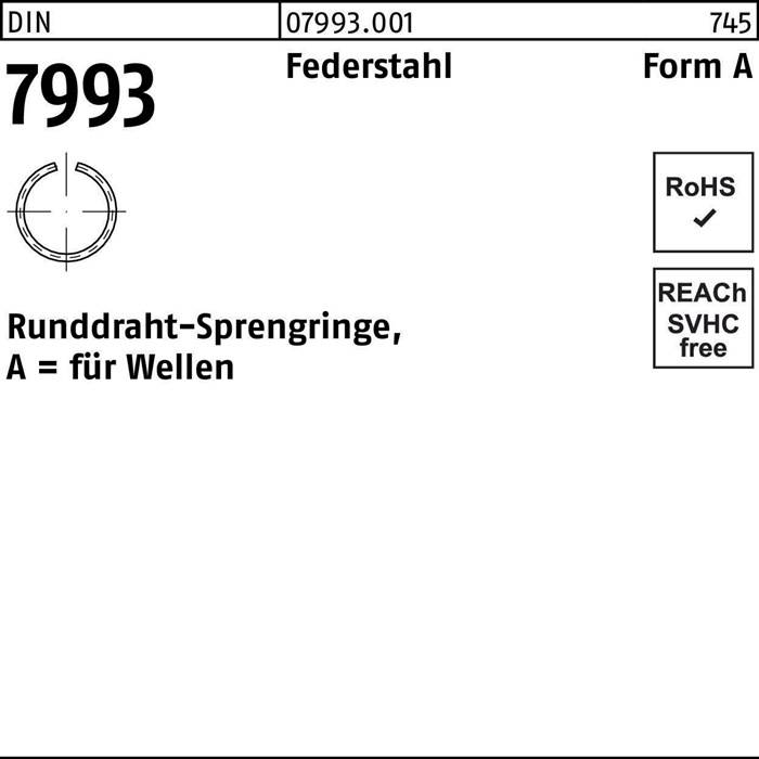 Runddrahtsprengring DIN 7993 f.Wellen A 35 Federstahl 100 Stück