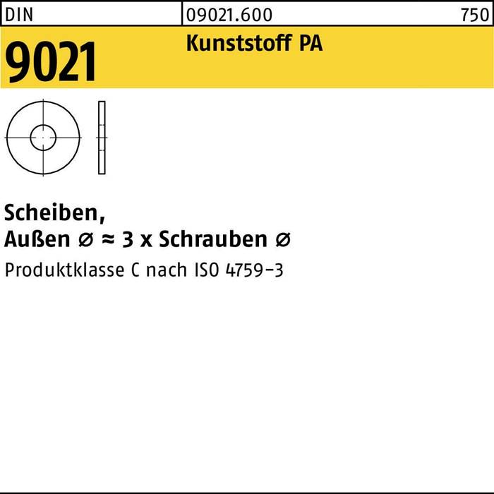Scheibe DIN 9021 4,3x12x1 Polyamid natur 1000 Stück