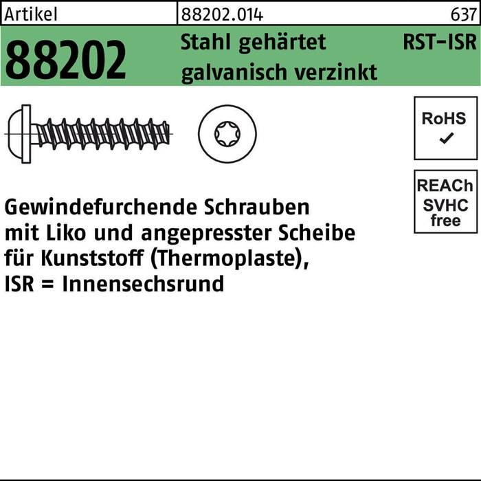 Schrauben- und Scheibensatz für Kunststoff. RoHS-konform, Produktnummer 88202.