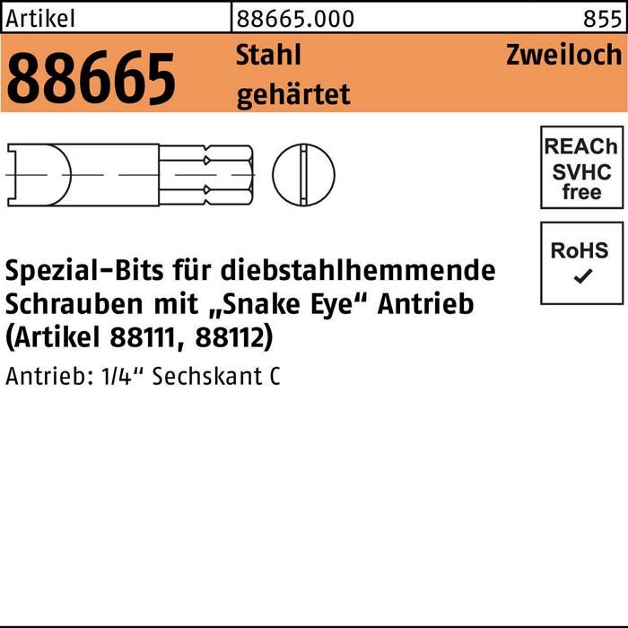 88665' Schlangenauge-Antriebsschraube, SKU 88665.00, aus gehärtetem Stahl. Größe: 1/4